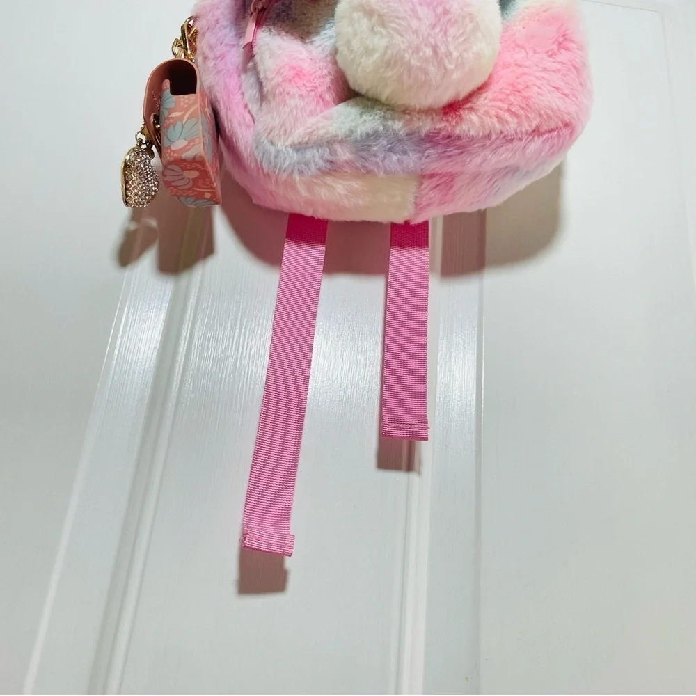Claire’s Rainbow Bunny Plush Mini Backpack – Pastel Fuzzy Kids Bag NWT